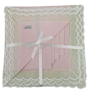 Abouchar Vintage Pink Cotton Napkins Set of 6 Scalloped Lace Trim‎ RN 19065
